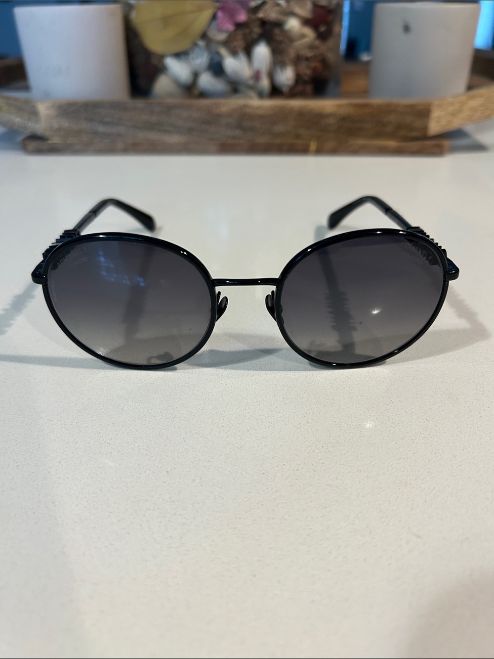 AUNTHENTIC CHANEL Black Round Pantos 4282